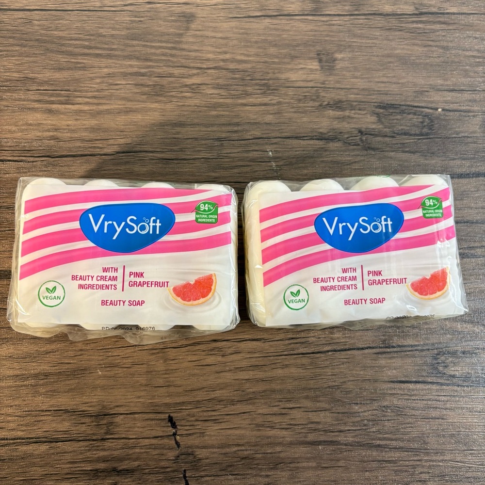 TWO Packs Vrysoft Bar Soap Pink Grapefruit Pack of 4/ Total Of‎ 8 Vegan Natural